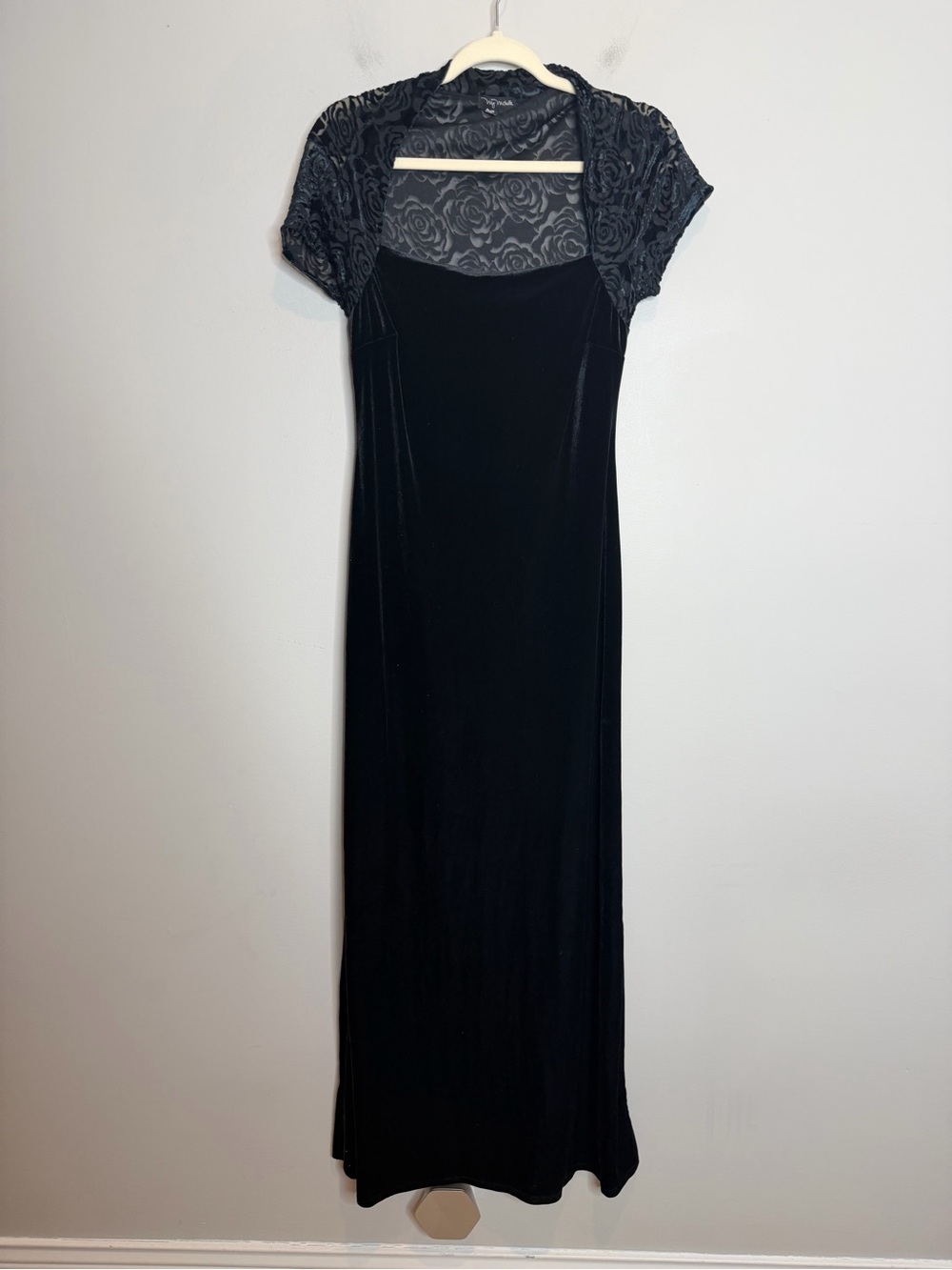 Vintage 90s My Michelle Black Velvet Rose Burnout Maxi Dress M Whimsigoth Goth